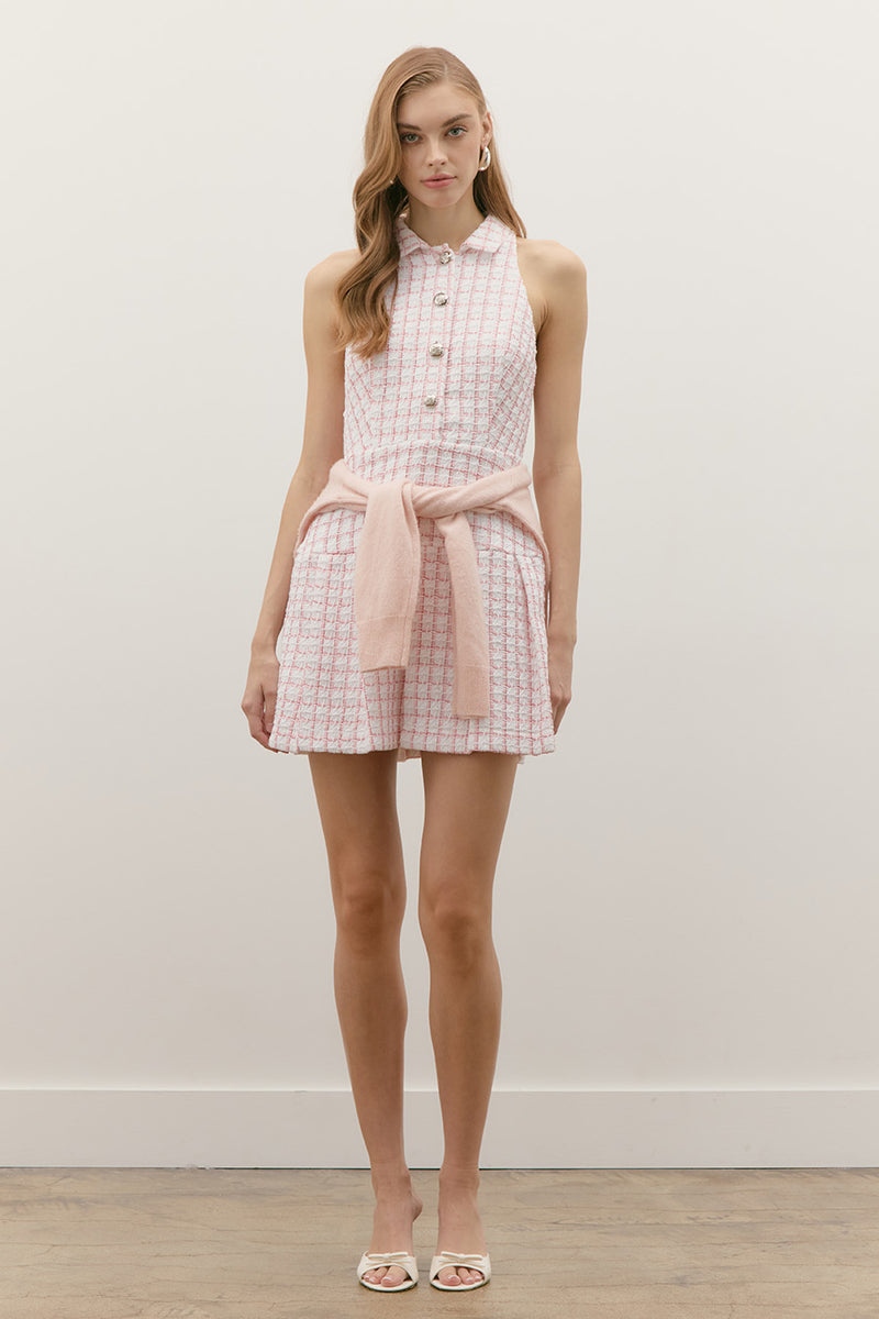 POPPY DRESS Sleeveless Tweed Mini Dress with Collar