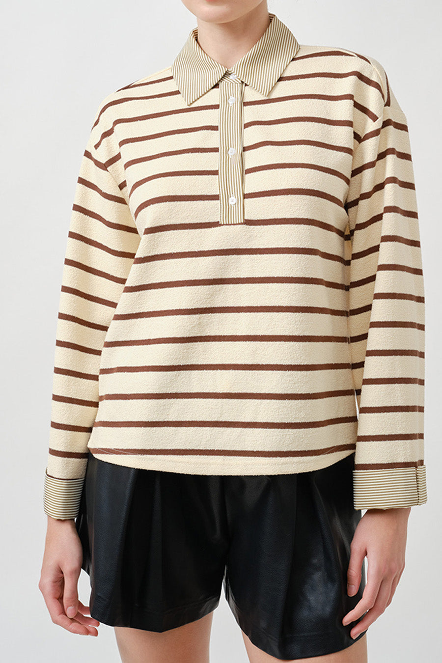 Polo shirt beige with brown stripes