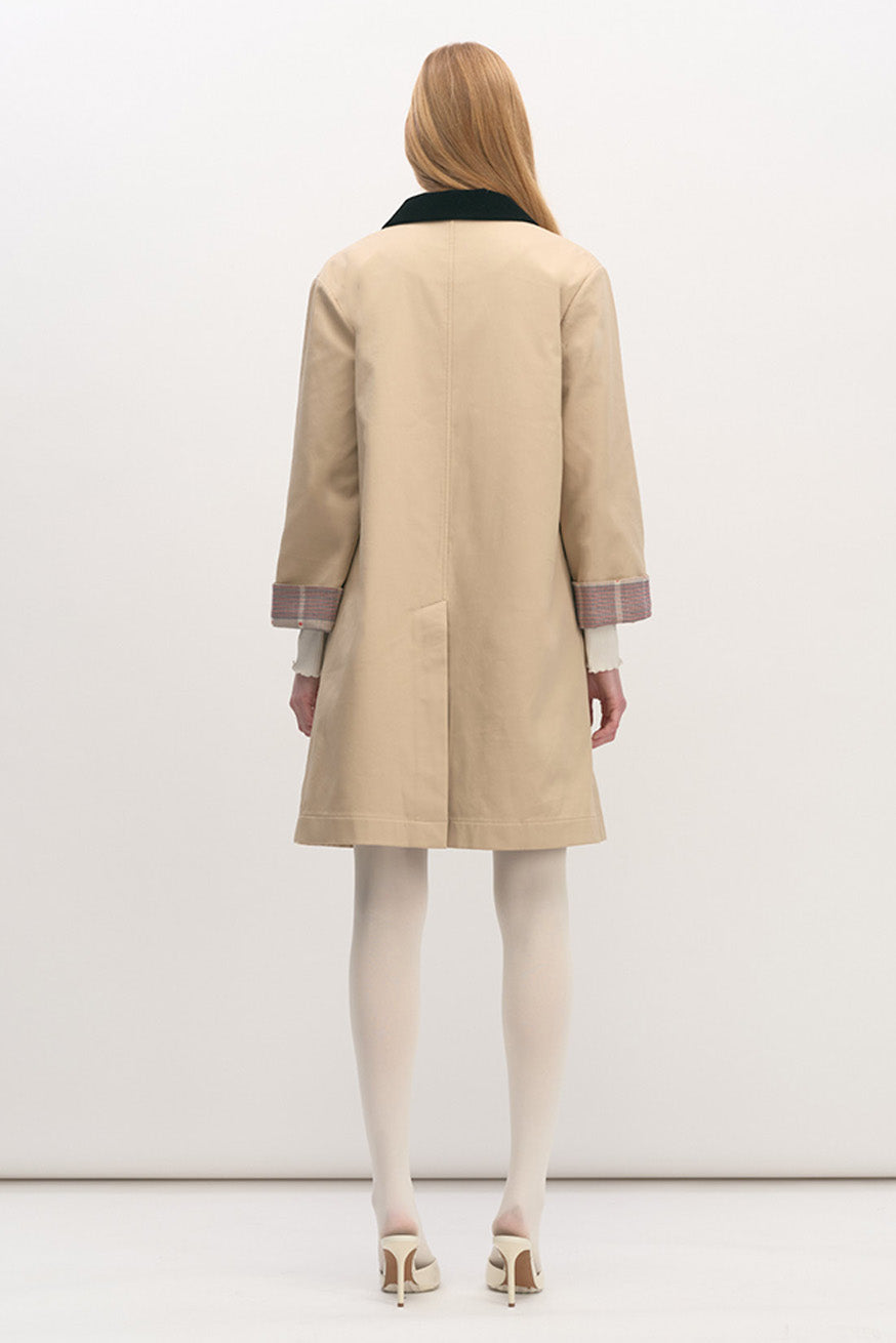 ABIGAIL TRENCH COAT Beige Coat with Contrast Collar and Plaid