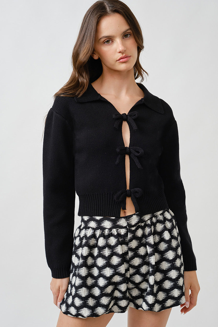 LEON KNIT TOP Luxury Tie-Front Knit Sweater | Designer Ribbed