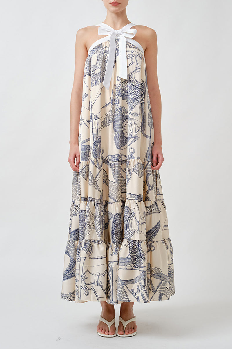 BOBBIE DRESS - ROPE PRINT Luxury Halter Neck Printed Top with Bow Tie ...