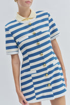 The timeless blue-and-ivory stripe pattern delivers a fresh, Parisian-inspired aesthetic—perfect for workdays, city strolls, and elevated casual occasions.